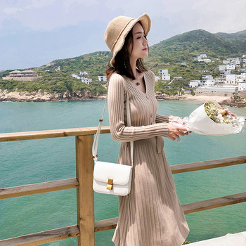 Дълга дамска рокля с колан в три цвята