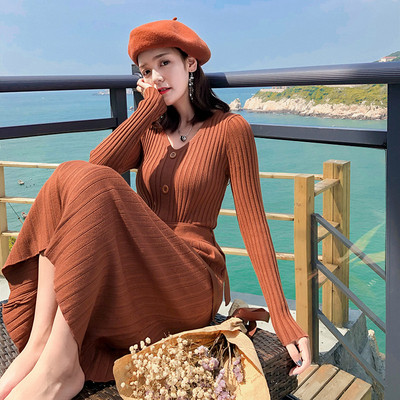 Дълга дамска рокля с колан в три цвята