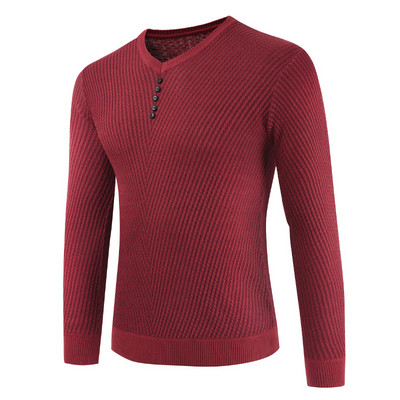 Мъжки тънък пуловер с V-образно деколте и копчета в четири цвята