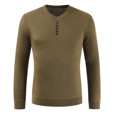 Мъжки тънък пуловер с V-образно деколте и копчета в четири цвята
