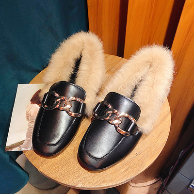 Mocasini moderni de dama cu decor metalic si puf in doua culori