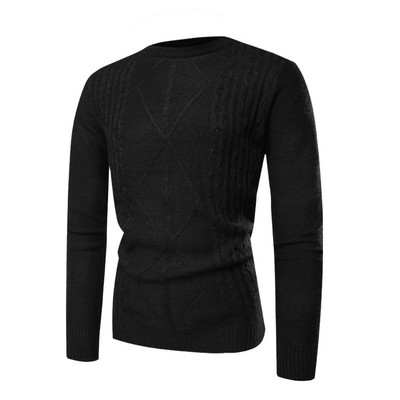 Мъжки плетен пуловер в черен и зелен цвят