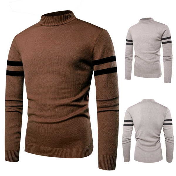 Pulover pentru bărbați cu guler înalt și margine închisă în două culori