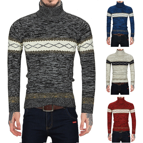 Зимен мъжки пуловер с висока яка в няколко цвята