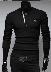 Тънък мъжки пуловер с копчета и джоб в три цвята