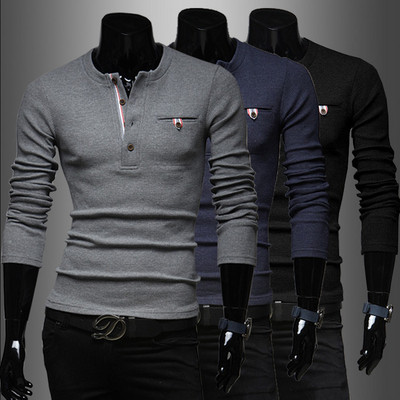 Λεπτό ανδρικό πουλόβερ με κουμπιά και τσέπη σε τρία χρώματα
