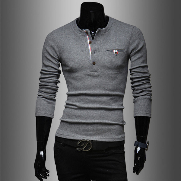 Тънък мъжки пуловер с копчета и джоб в три цвята