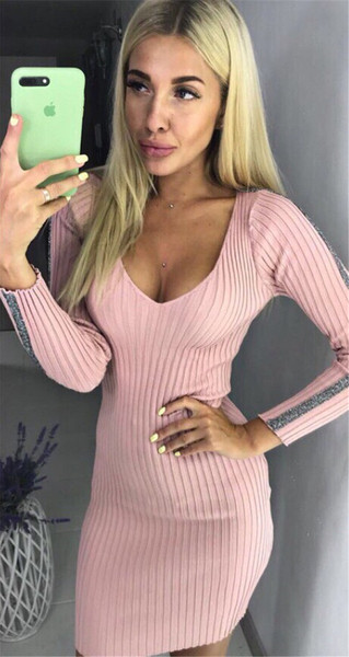 Есенно-зимна дамска рокля с V-образно деколте в три цвята 