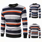 Bluză bărbătească în dungi cu guler în formă de O în două culori