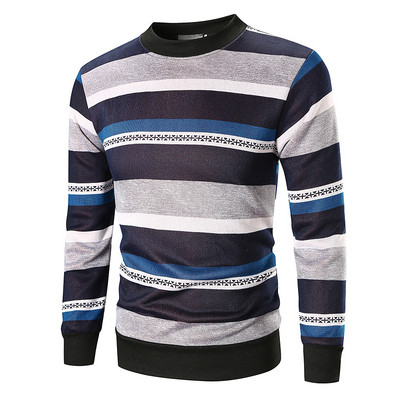 Bluză bărbătească în dungi cu guler în formă de O în două culori