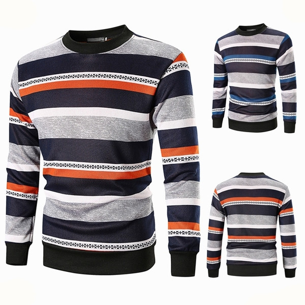 Bluză bărbătească în dungi cu guler în formă de O în două culori