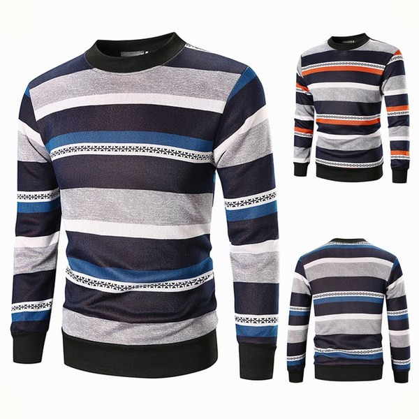 Bluză bărbătească în dungi cu guler în formă de O în două culori