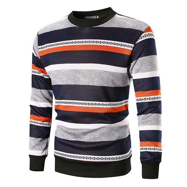 Bluză bărbătească în dungi cu guler în formă de O în două culori