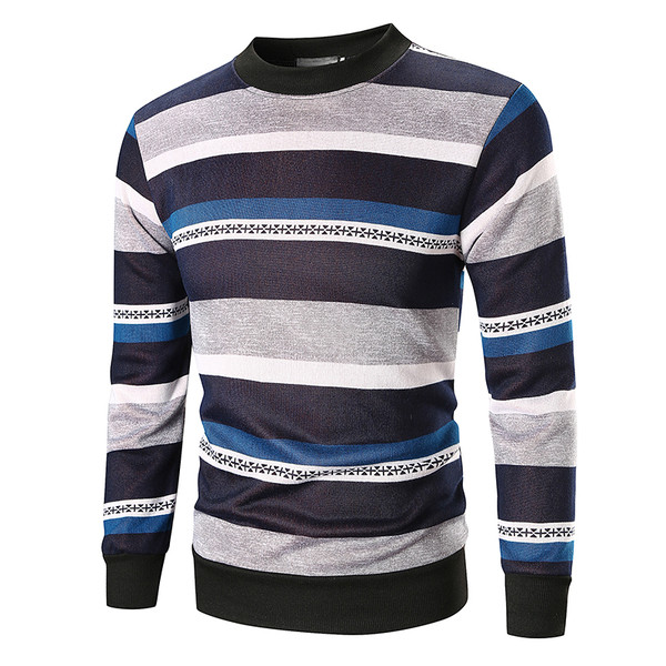 Bluză bărbătească în dungi cu guler în formă de O în două culori