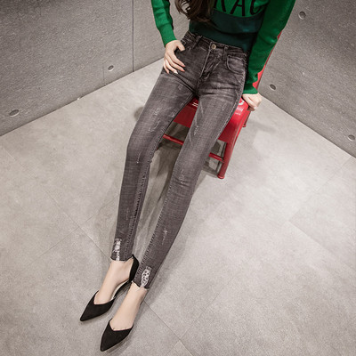 Дамски дънки Slim модел в светло сив цвят