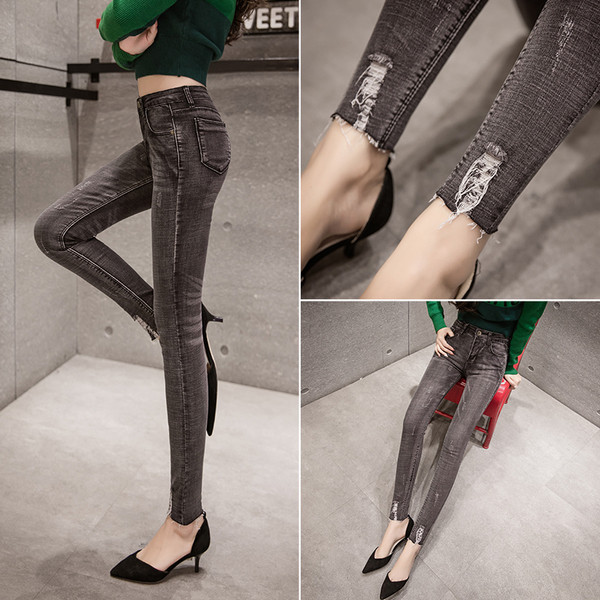 Дамски дънки Slim модел в светло сив цвят