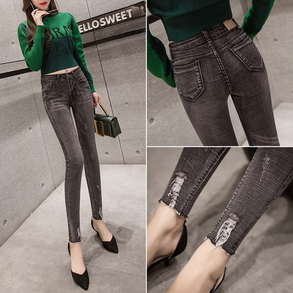 Дамски дънки Slim модел в светло сив цвят