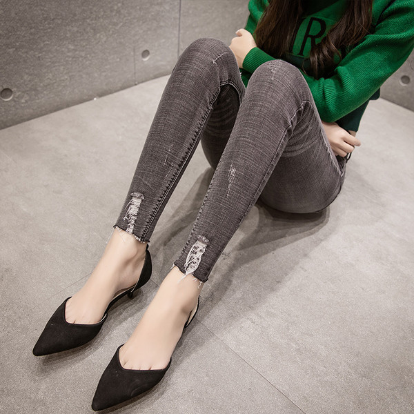 Дамски дънки Slim модел в светло сив цвят