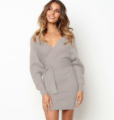 Rochie moderna de dama cu decolteu in V in roz, gri si rosu