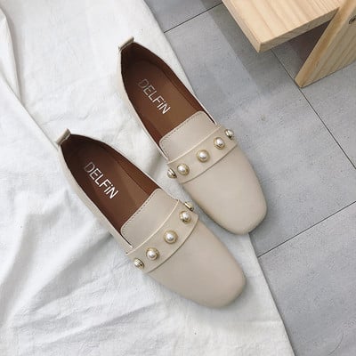 Ежедневни дамски мокасини с декоративни перли в два цвята