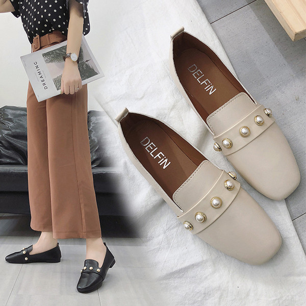 Ежедневни дамски мокасини с декоративни перли в два цвята