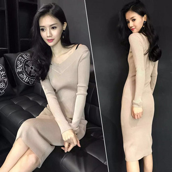 Дълга есенна-зимна дамска рокля в два цвята