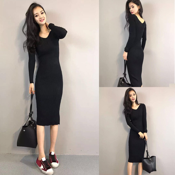 Дълга есенна-зимна дамска рокля в два цвята