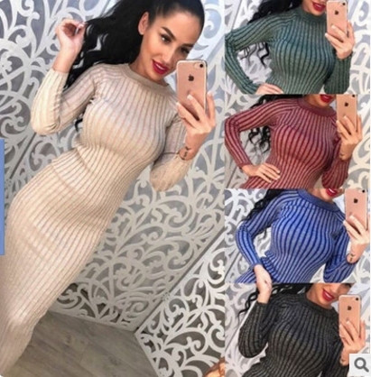 НОВО Стилна дамска плътна рокля в няколко цвята 