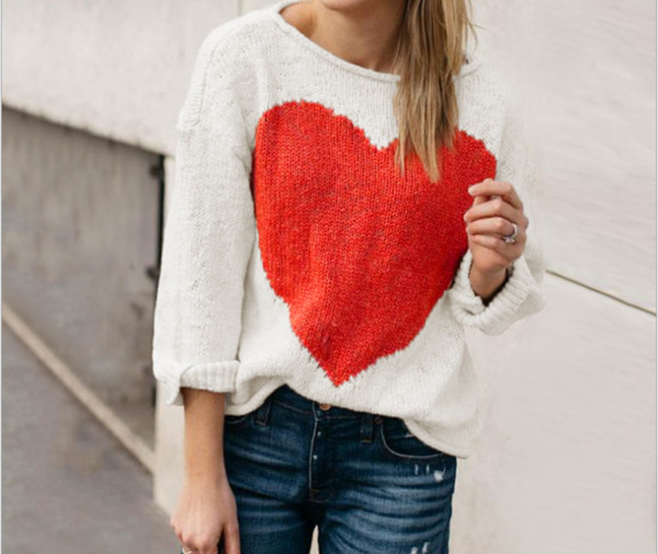 Modern női pulóver színes hímzéssel - szív több színben
