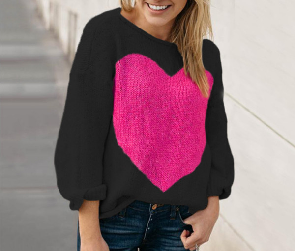 Modern női pulóver színes hímzéssel - szív több színben