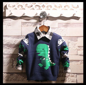 Детски пуловер за момчета с динозавър - три цвята