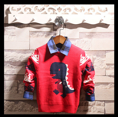 Детски пуловер за момчета с динозавър - три цвята