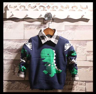 Детски пуловер за момчета с динозавър - три цвята