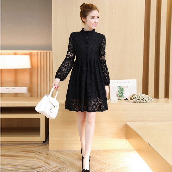 Дамска дантелена рокля с О-образно деколте в четири цвята