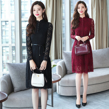 Дамска елегантна рокля с дантела в два цвята