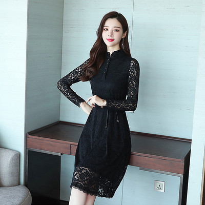 Дамска елегантна рокля с дантела в два цвята