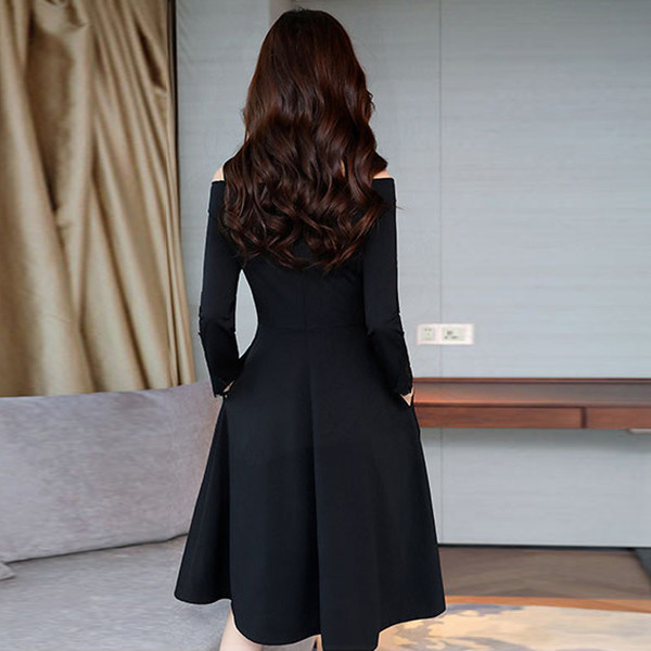 Rochie elegantă de damă, cu mâneci lungi, de culoare neagră