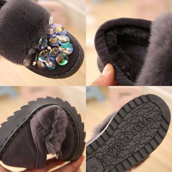 Детски пантофи с пайети и пух в три цвята