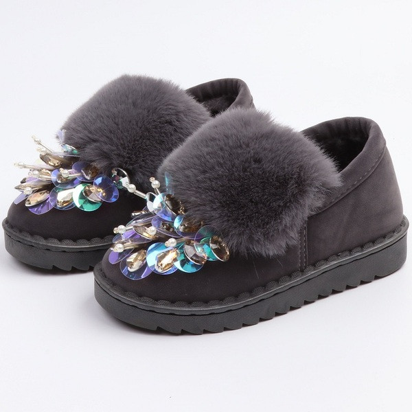 Детски пантофи с пайети и пух в три цвята