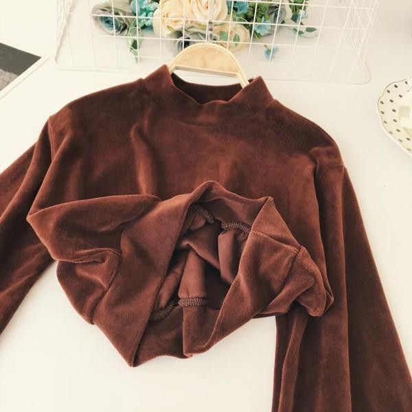 Σύντομη γυναικέια μπλούζα βελούδουμε φαρδιά μανίκια σε τρία χρώματα