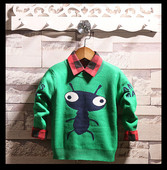 Ежедневен детски пуловер за момчета в зелен, червен и сив цвят