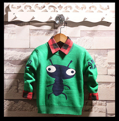 Ежедневен детски пуловер за момчета в зелен, червен и сив цвят