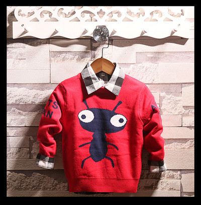 Ежедневен детски пуловер за момчета в зелен, червен и сив цвят