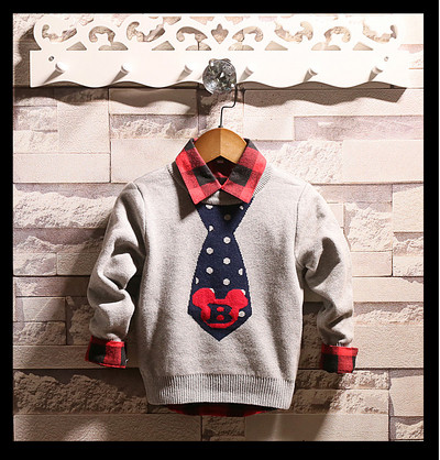 Pulover modern pentru copii pentru baieti in rosu, gri si albastru