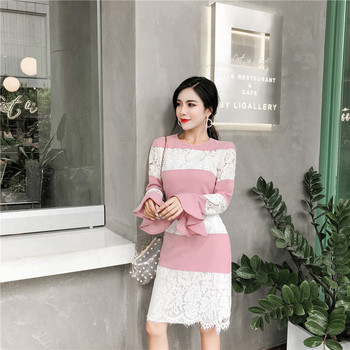 Rochie lunga de dama de culoare alb-roz