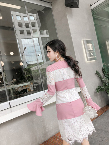 Rochie lunga de dama de culoare alb-roz