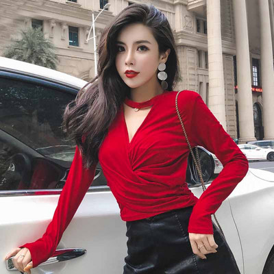 Ежедневна дамска блуза в черен и червен цвят