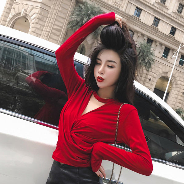 Bluză casual de damă în negru și roșu