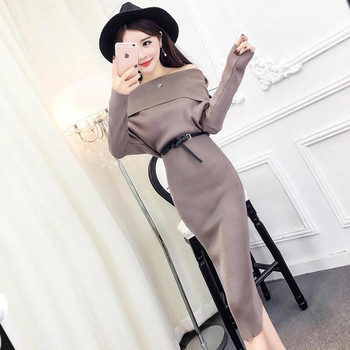 Дълга рокля с паднали рамене в четири цвята