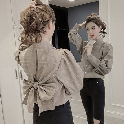 Дамска карирана риза с панделка на гърба в два цвята
